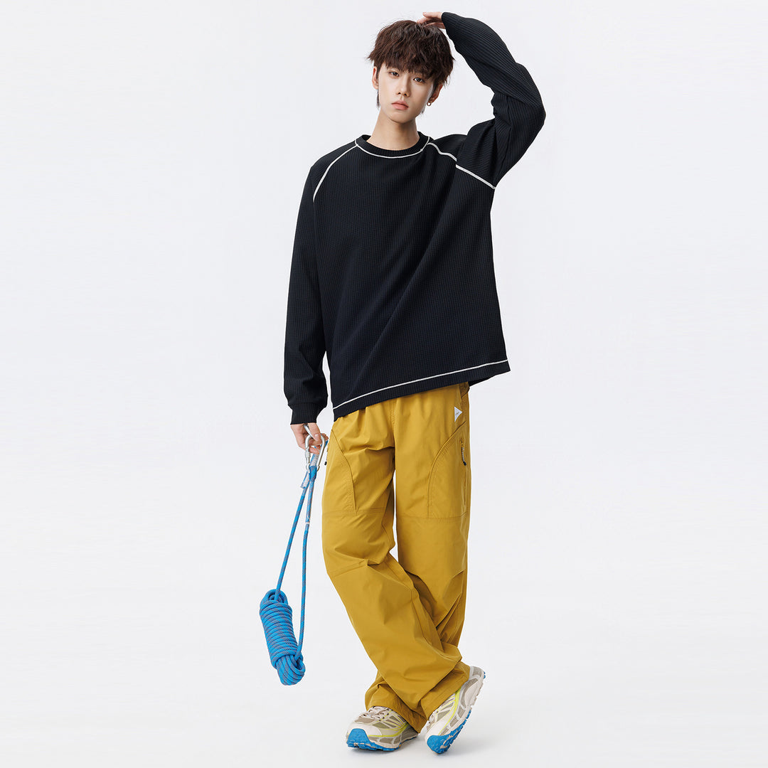 Herren Oversize Waffelstrick‑Sweatshirt mit Rundhals, Raglanärmeln und Kontrastnähten Drune