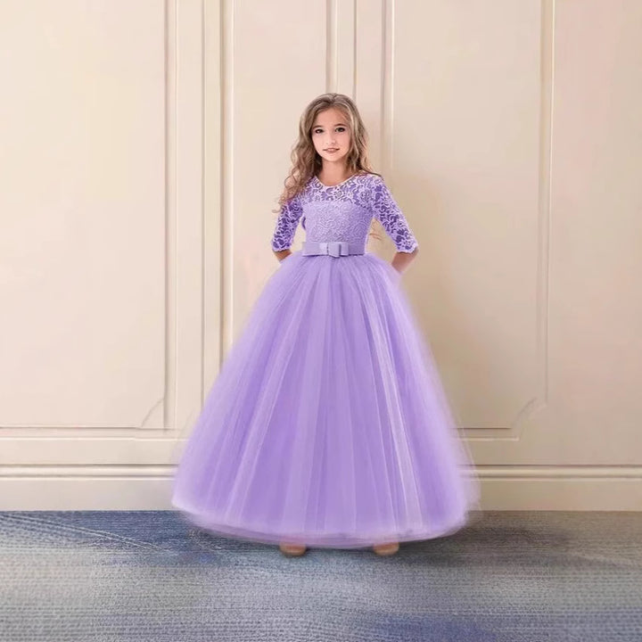 Mädchen Festliches Tüllkleid mit Spitzenoberteil und Taillengürtel Drune