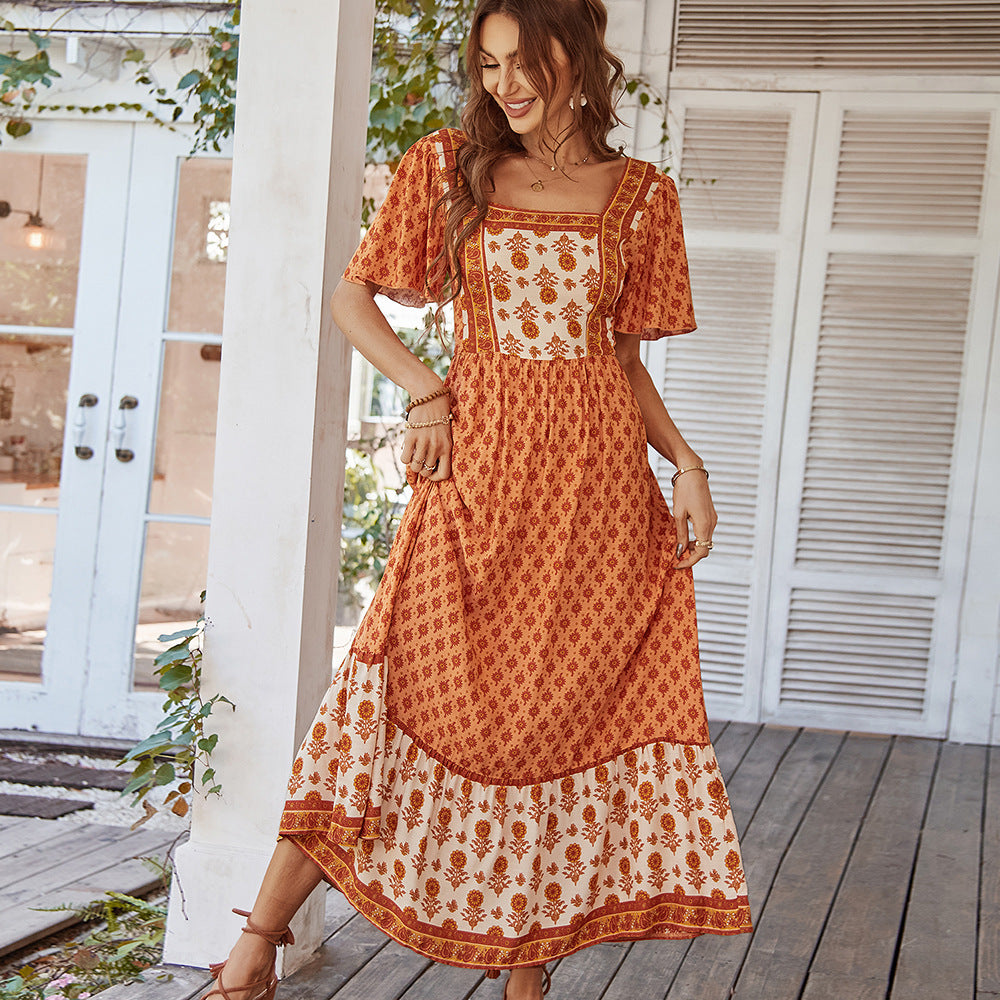 Damen Maxikleid mit floralen Stickereien und schwingendem Saum Drune