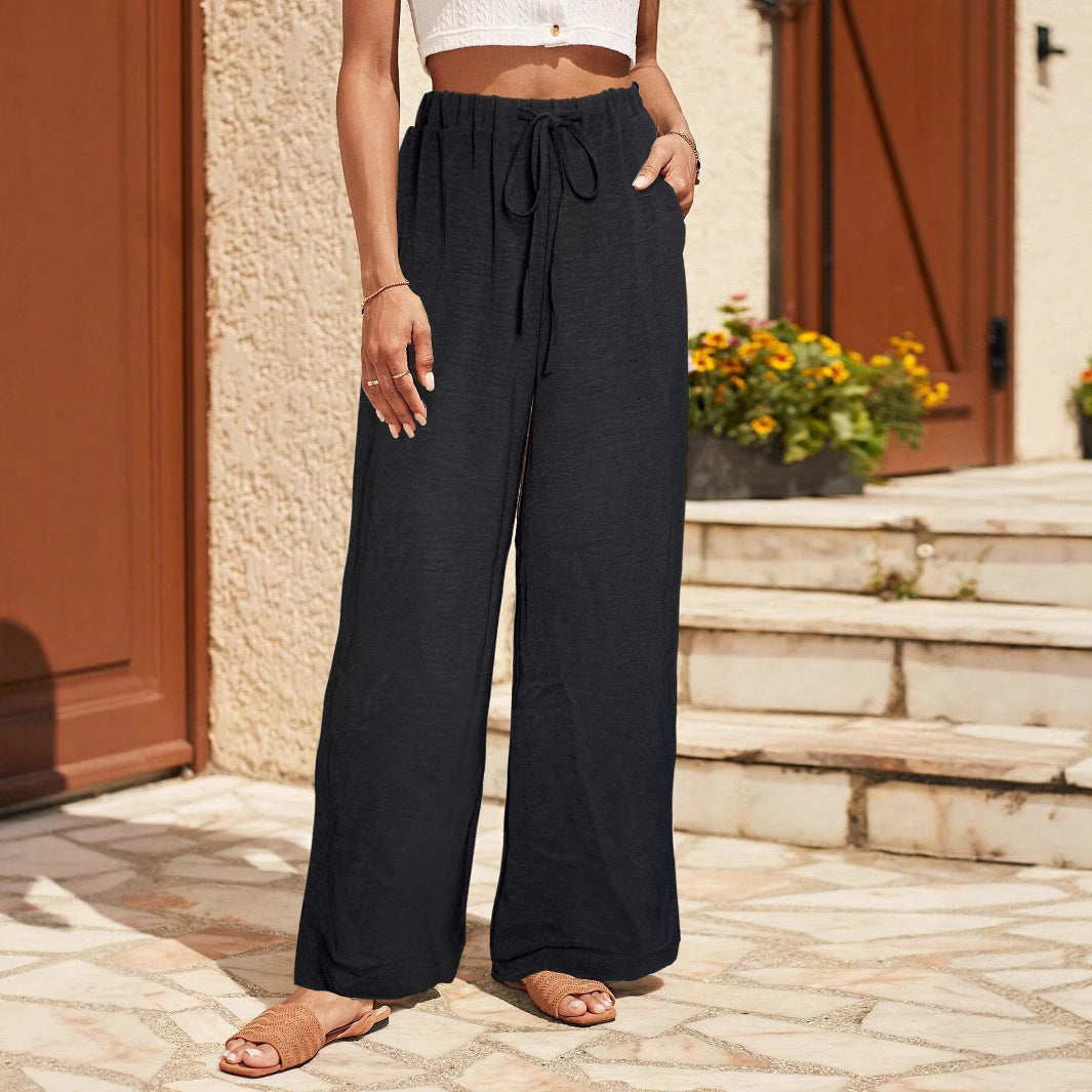 Damen Leichte Palazzo-Culotte aus Feinstrick mit hohem Komfortbund und Kordelzug Drune