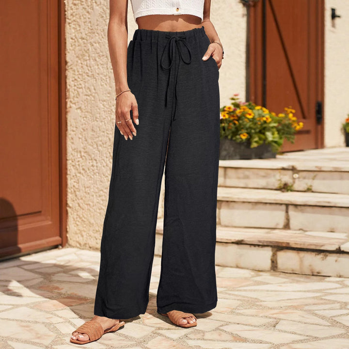 Damen Leichte Palazzo-Culotte aus Feinstrick mit hohem Komfortbund und Kordelzug Drune