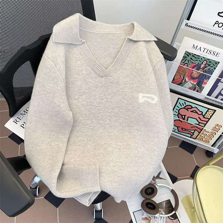 Damen V-Ausschnitt Strickpullover mit raffinierter Struktur Drune