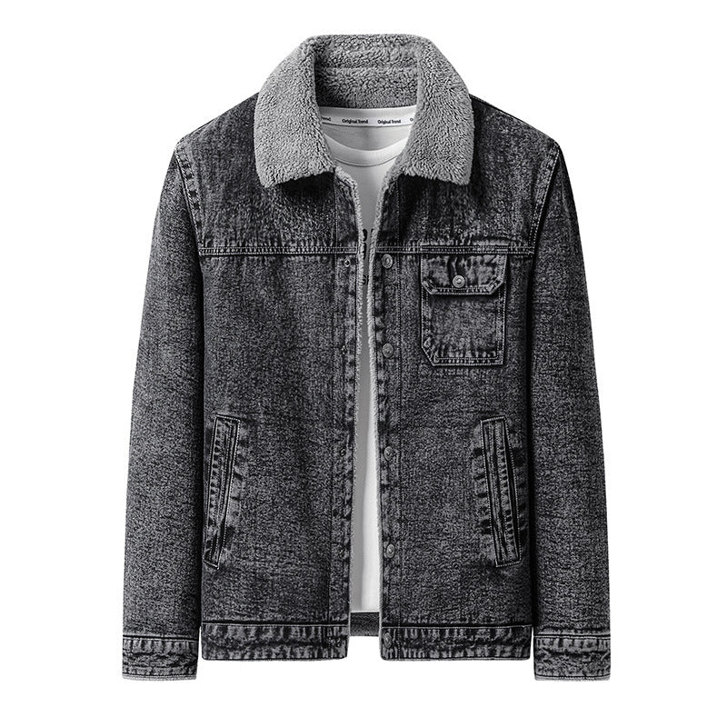 Herren Lässige Denimjacke mit Teddyfellkragen Drune