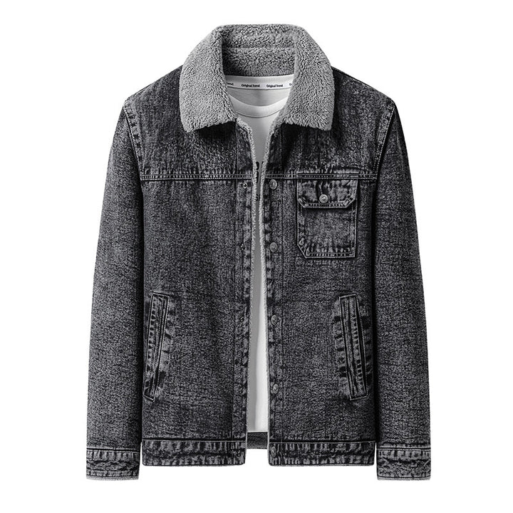 Herren Lässige Denimjacke mit Teddyfellkragen Drune