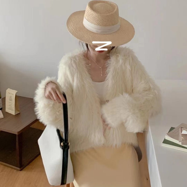 Damen Flauschiger Cardigan mit Herzknöpfen Drune