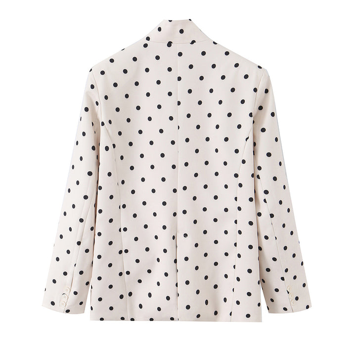 Damen Gepunkteter Boxy‑Blazer mit Stehkragen und Pattentaschen Drune