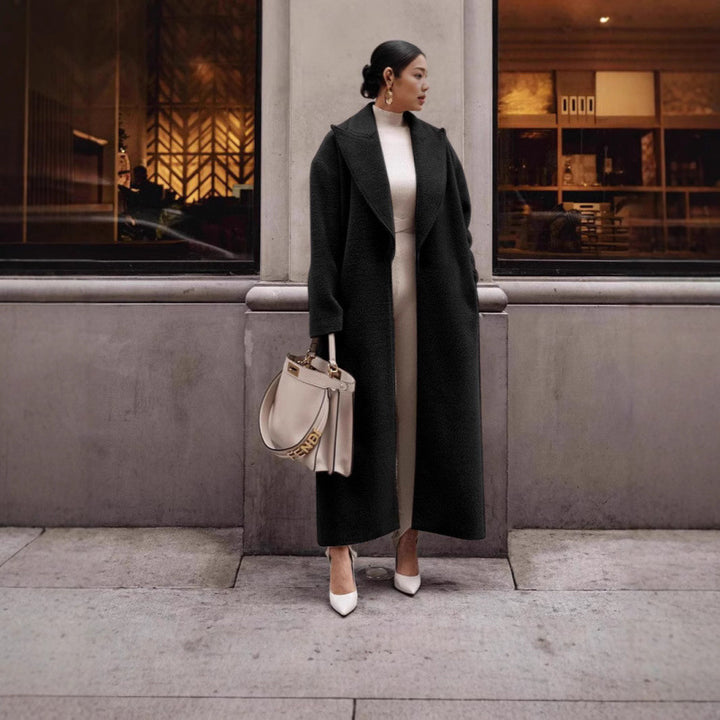 Damen Luxuriöser Wollmantel mit strukturiertem Design und klassischem Kragen Drune