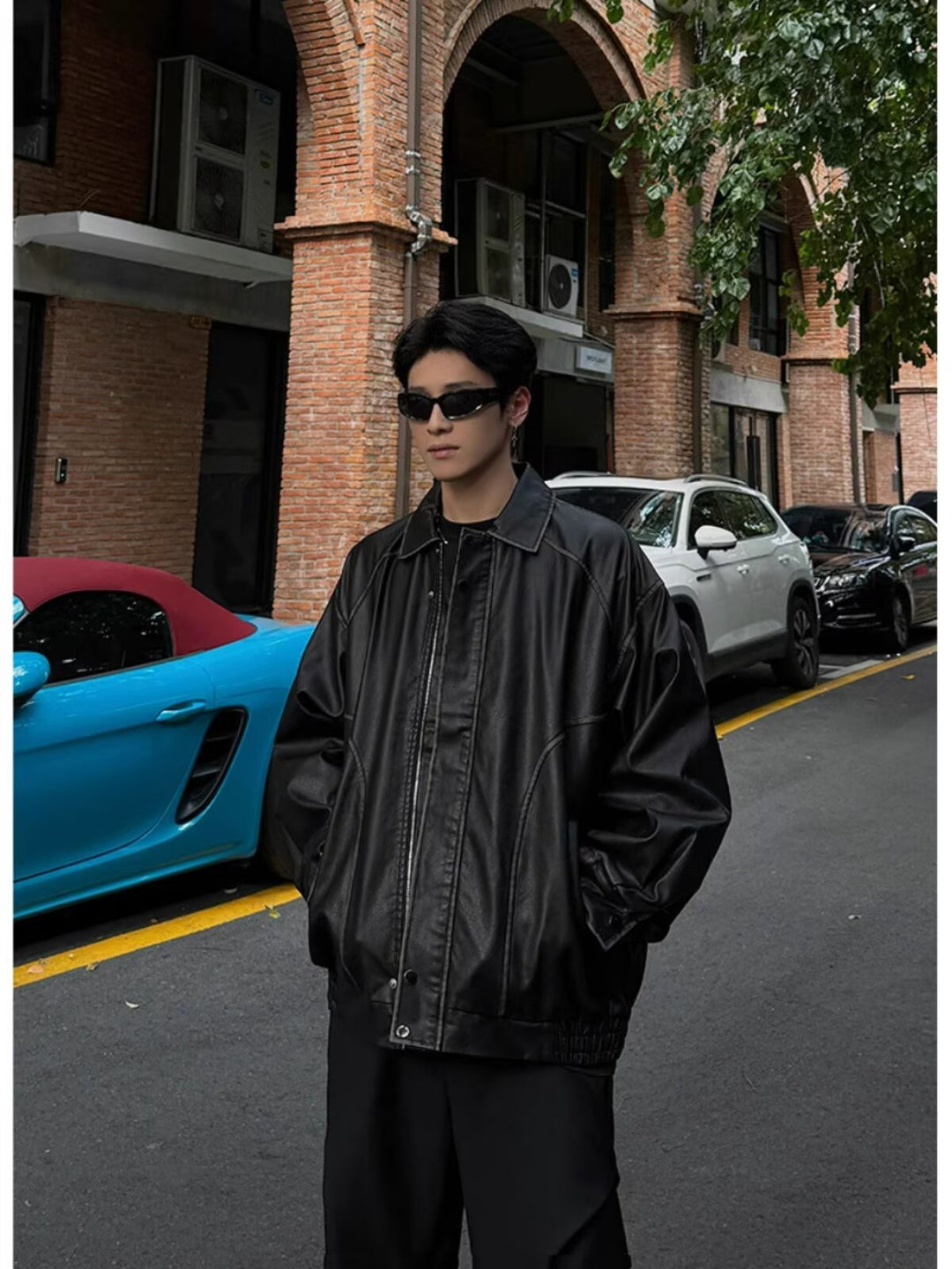 Vintage-Motorradjacke aus Leder im Used-Look