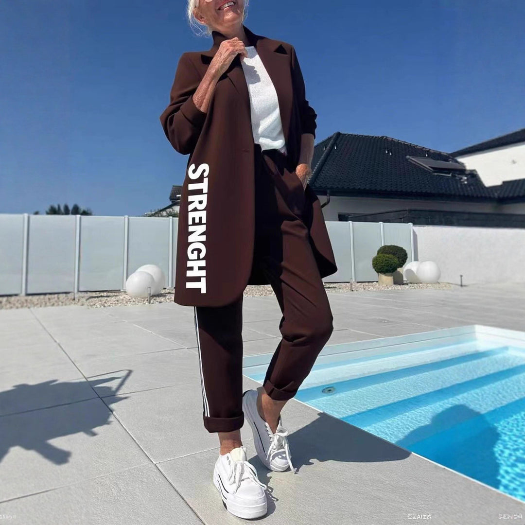 Damen lässiger Trenchcoat mit modischen Streifen und stylischem Schriftzug Drune