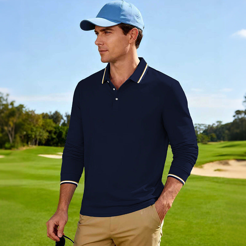Herren Golf-Performance-Poloshirt langärmlig atmungsaktiv mit Kontrastkragen Drune