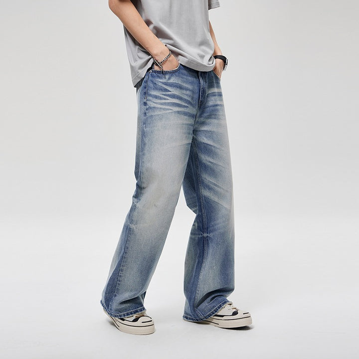 Herren Weite Baggy-Jeans im Vintage-Wash mit tiefer Leibhöhe & ausgewaschenen Falten Drune