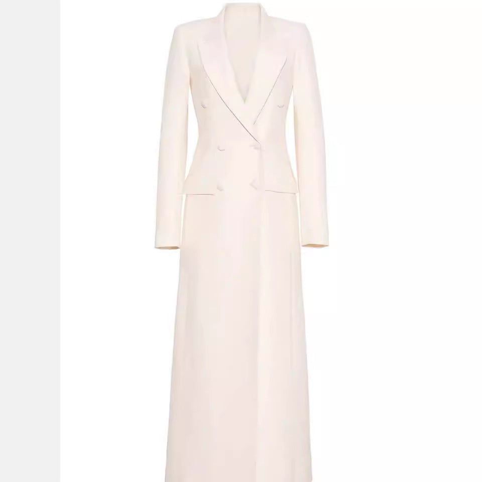 Damen Maxikleid im Blazer‑Stil mit Doppelreiher Drune