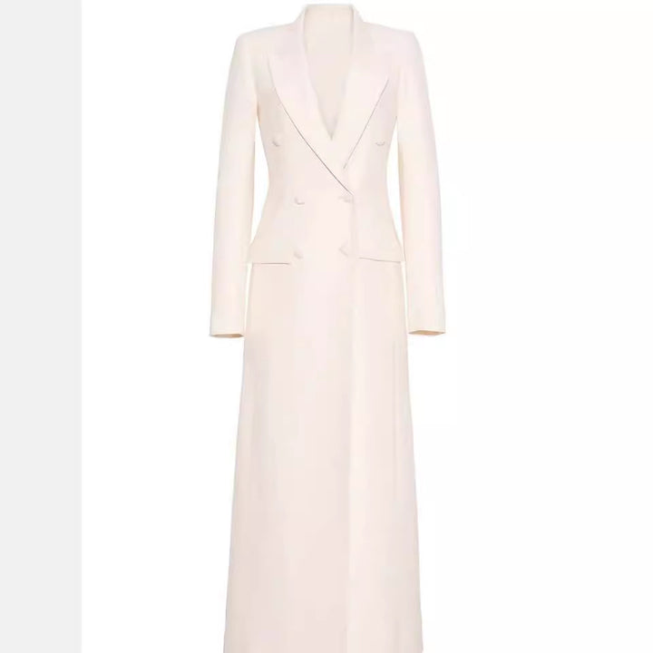 Damen Maxikleid im Blazer‑Stil mit Doppelreiher Drune