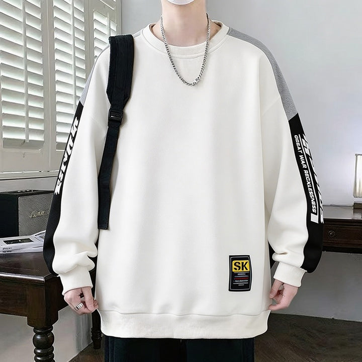 Herren Oversize‑Sweatshirt mit kontrastierenden Ärmeln, Rundhalsausschnitt & Labelpatch Drune