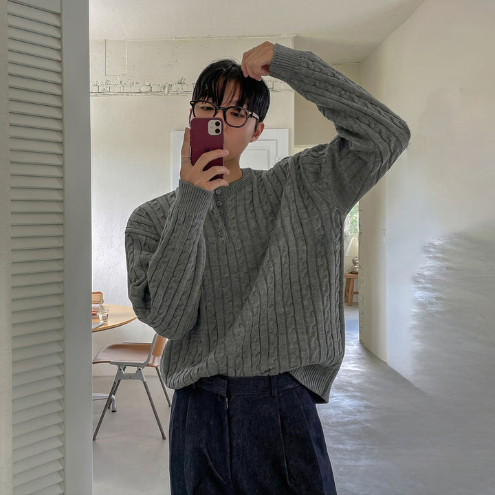 Herren Grobstrickpullover mit Rundhalsausschnitt Drune
