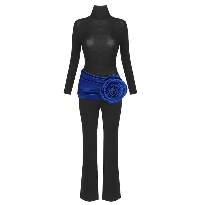 Damen eleganter Ganzkörperanzug mit Blütenapplikation Drune