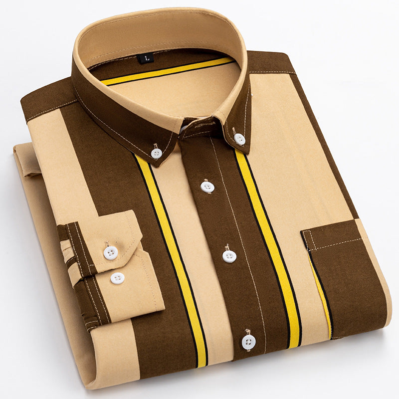 Herren nan gestreiftes Business-Hemd mit Button-Down-Kragen, Brusttasche und bügelleichtem Baumwollmix Drune