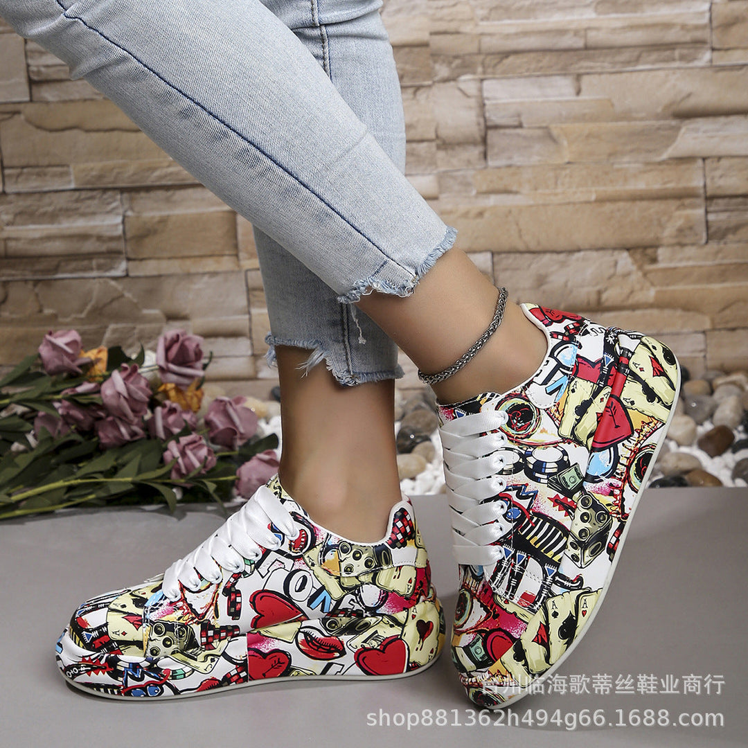 Damen modische High-Top Sneakers mit buntem Grafikdesign Drune