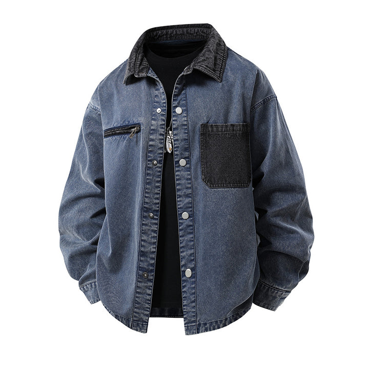 Herren Modische Denimjacke mit hohem Kragen und praktischen Taschen Drune