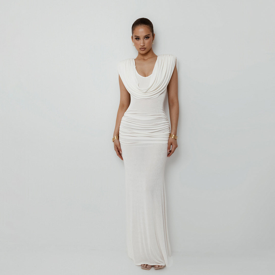 Damen Elegantes Maxikleid mit tiefem V-Ausschnitt und raffinierten Drapierungen Drune