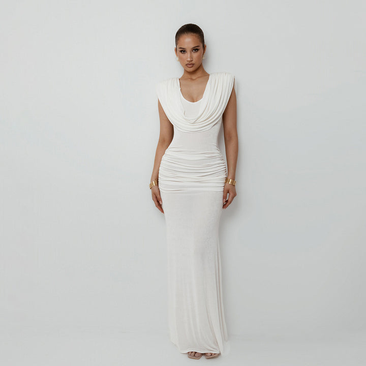 Damen Elegantes Maxikleid mit tiefem V-Ausschnitt und raffinierten Drapierungen Drune