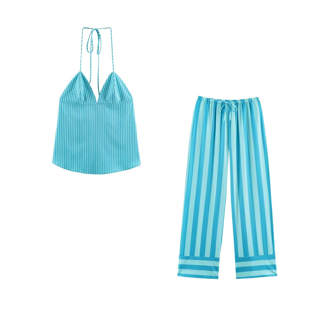 Damen Weite Gestreifte Lounge-Hose mit Tunnelzug und Relax-Fit Drune