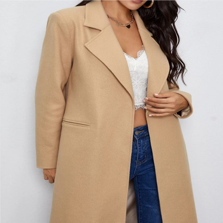 Damen Maxilanger Einreihiger Mantel im minimalistischen Tailoring mit verdeckter Knopfleiste und Eingrifftaschen Drune
