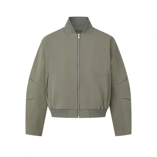 Unisex Kurz geschnittene minimalistische Bomberjacke mit geripptem Stehkragen und verdeckter Reißverschlussblende Drune