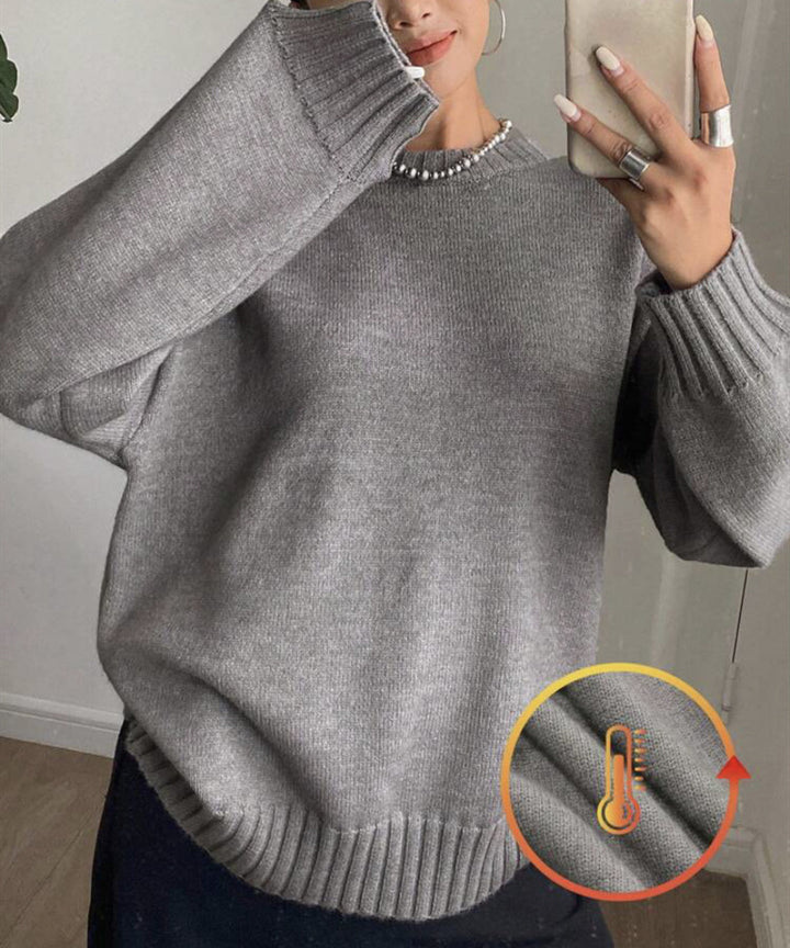 Damen Kaschmir-Optik Oversize-Pullover mit Rundhalsausschnitt und verlängerten Rippbündchen Drune
