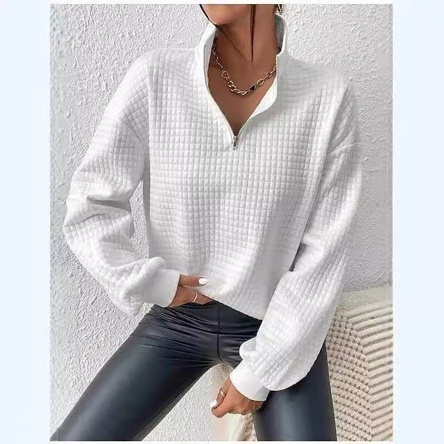 Damen modischer Stepp-Pullover mit halbem Reißverschluss Drune