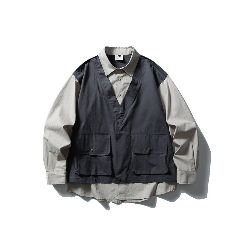 Herren Layering‑Hemd mit integrierter Utility‑Weste und Pattentaschen Drune