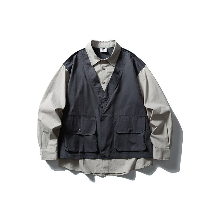 Herren Layering‑Hemd mit integrierter Utility‑Weste und Pattentaschen Drune