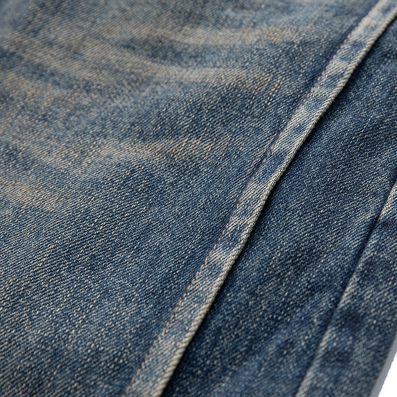 Damen High‑Waist Relaxed-Fit Jeans mit markanter Mittelnaht und Used‑Waschung Drune