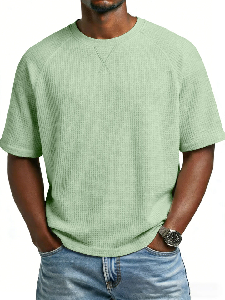 Herren lässiges Waffelstrick-T-Shirt mit Rundhalsausschnitt Drune