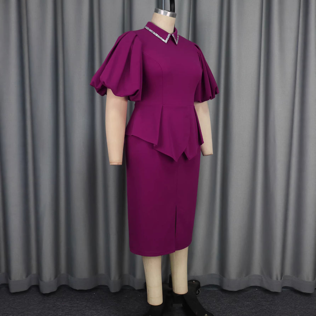 Damen Peplum Kleid mit elegantem Kristallkragen Drune