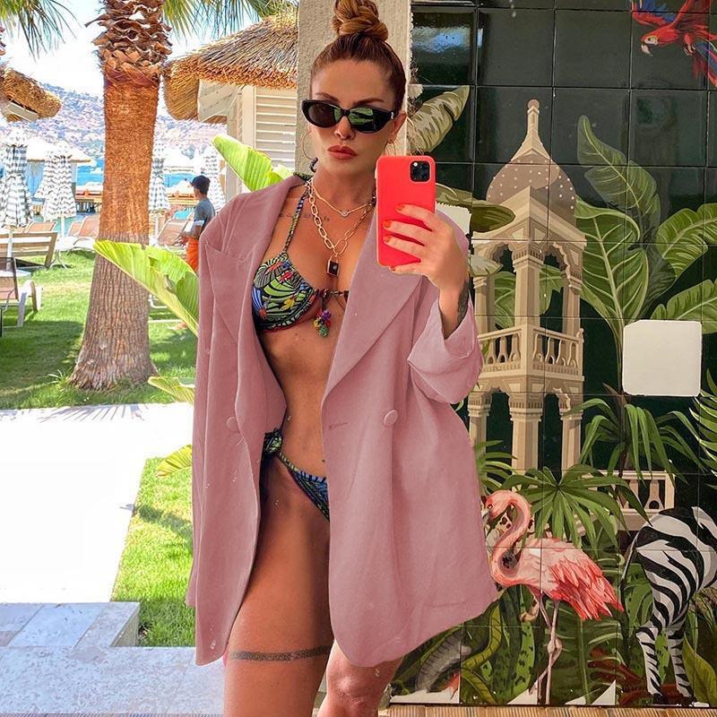 [Damen] Leichter Oversize-Strandblazer als lässiges Cover-Up mit fallendem Revers Drune