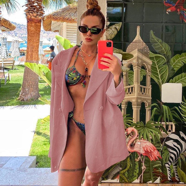 [Damen] Leichter Oversize-Strandblazer als lässiges Cover-Up mit fallendem Revers Drune
