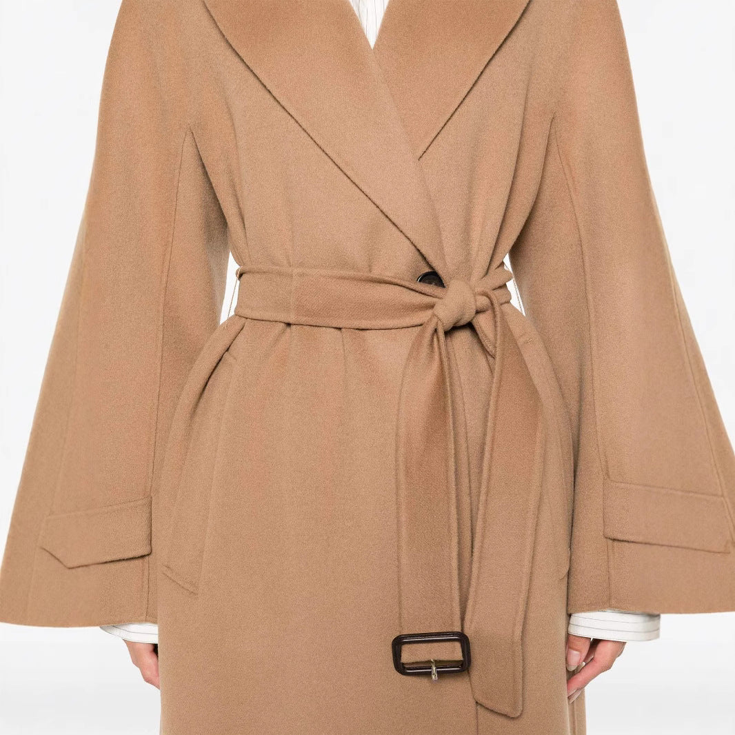 Damen Wickelmantel aus Wollmix mit Taillengürtel und Oversize-Schulter Drune