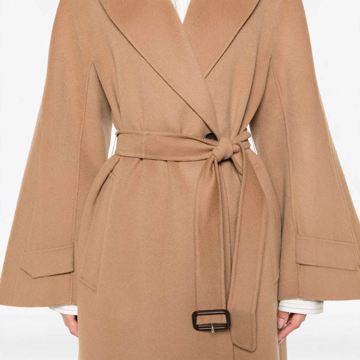 Damen Wickelmantel aus Wollmix mit Taillengürtel und Oversize-Schulter Drune