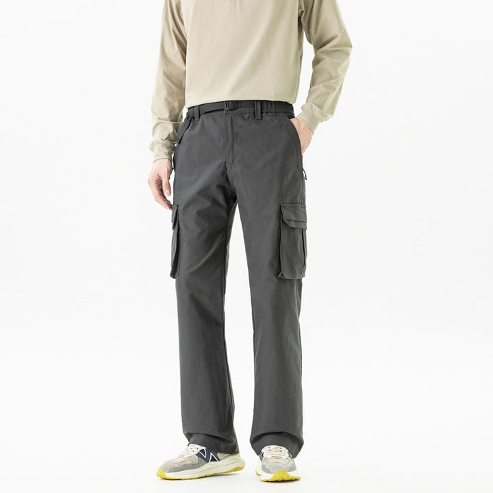 Herren Utility-Cargohose im technischen Trekking-Stil mit integriertem Gürtel und Mehrfach‑Taschen Drune