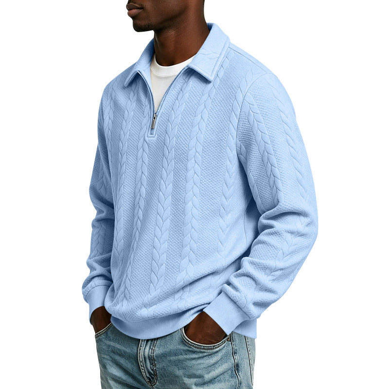 Herren Troyer-Strickpullover mit halbem Reißverschluss und Zopfmuster Drune