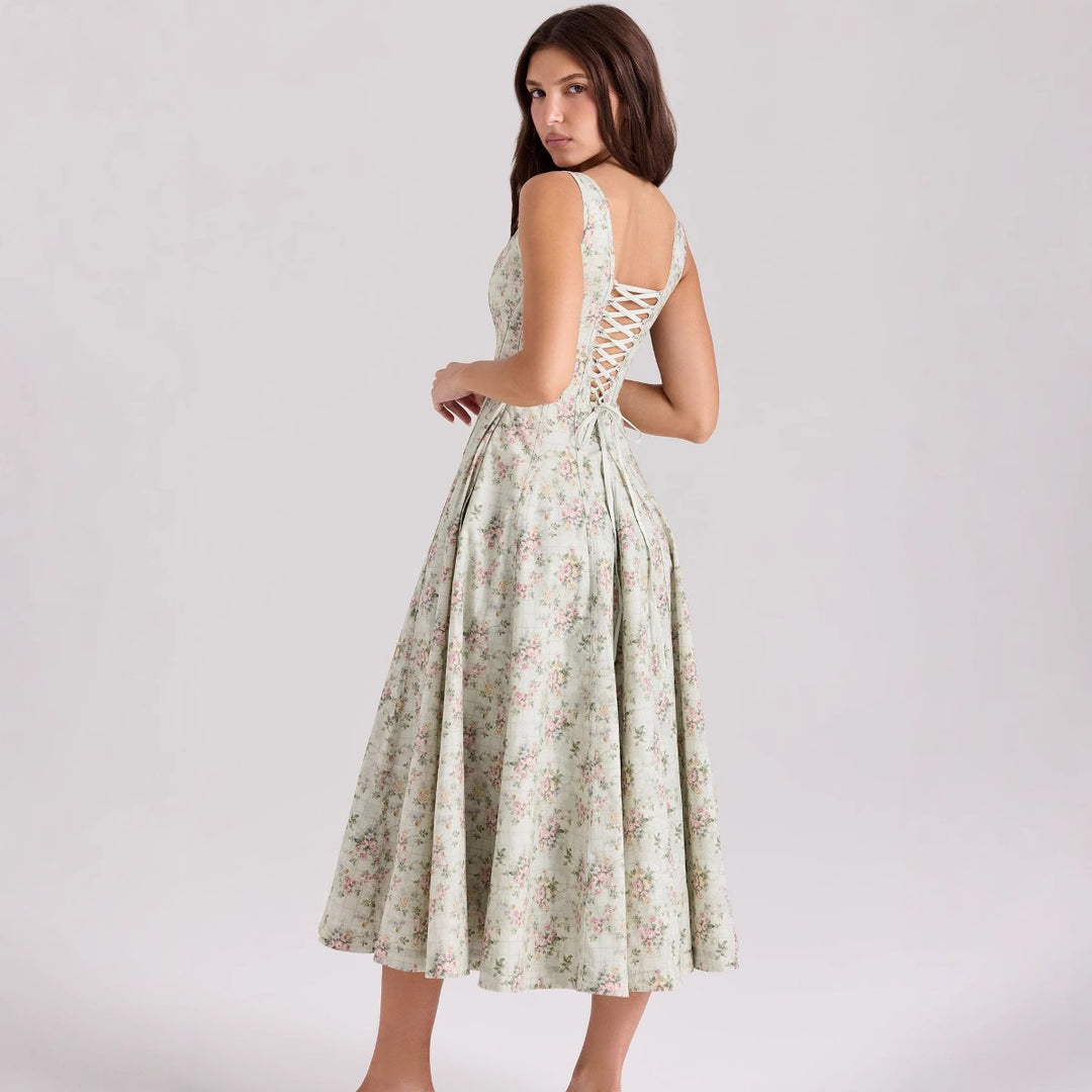 Damen Floral Maxikleid mit schmalen Trägern und seitlichen Taschen Drune