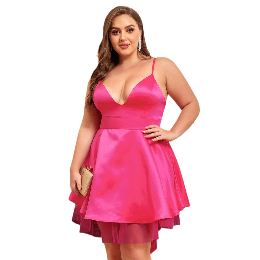 Damen Cocktailkleid mit tiefem V-Ausschnitt und schwingendem Rock Drune