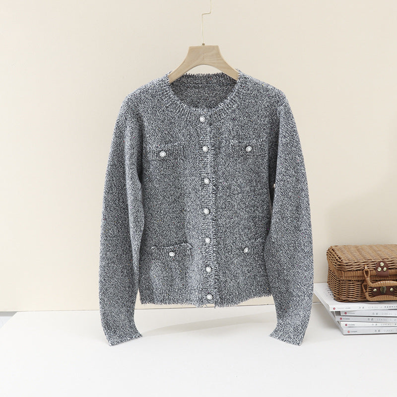 Damen Bouclé-Cardigan mit Perlmuttknöpfen und aufgesetzten Taschen Drune
