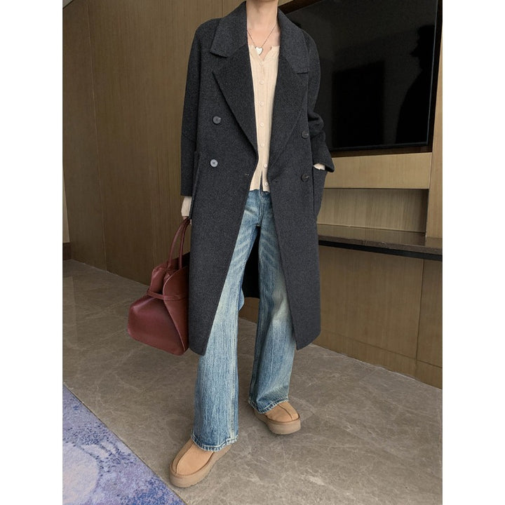 Damen eleganter Wollmantel mit doppelter Knopfblende und klassischem Revers Drune