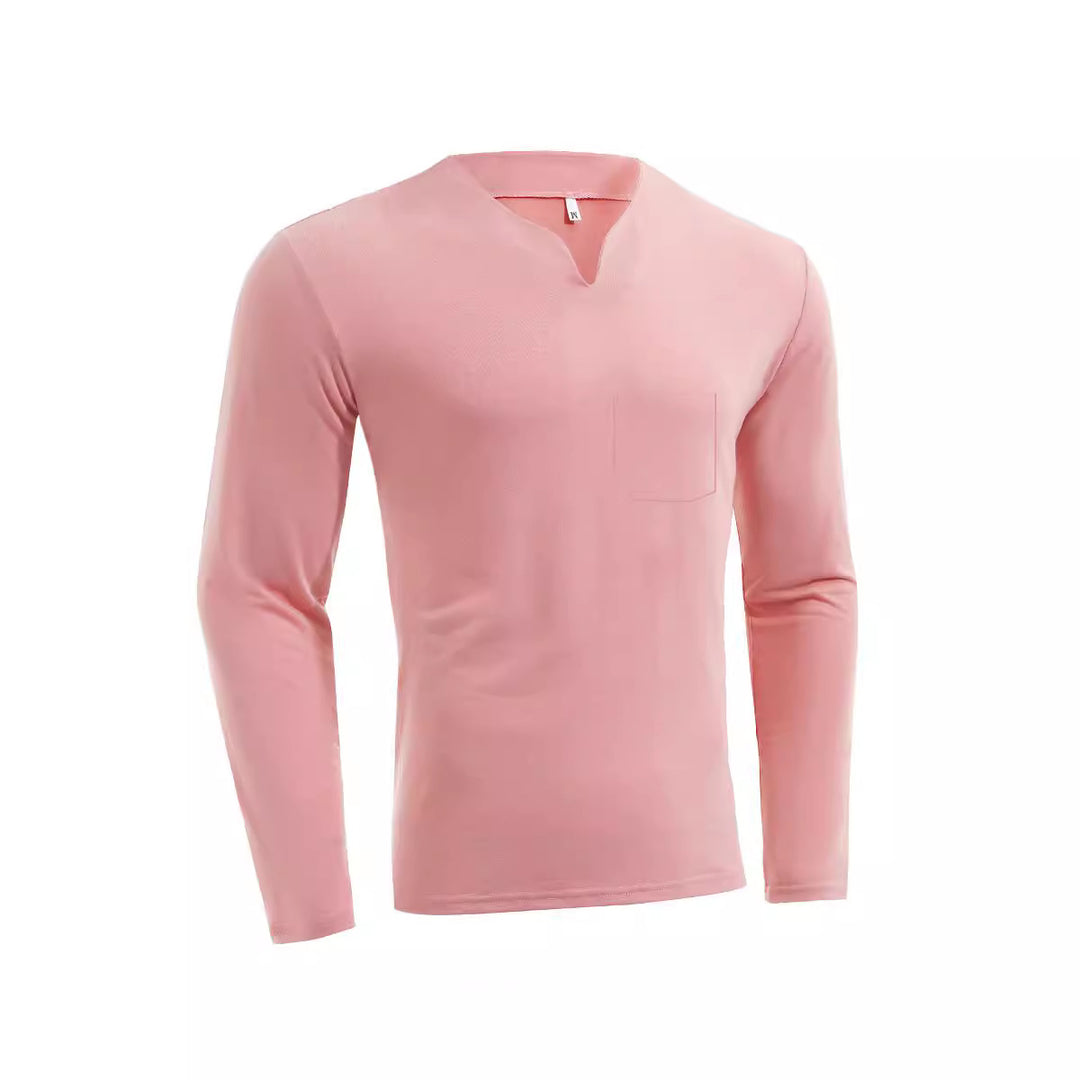 Herren nan Langarmshirt mit V-Ausschnitt Slim Fit Baumwollmix und elastischem Komfortbund Drune