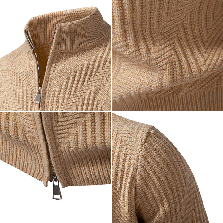 Herren nan Reißverschluss-Cardigan mit geometrischem Fischgrätstrick und Stehkragen Drune
