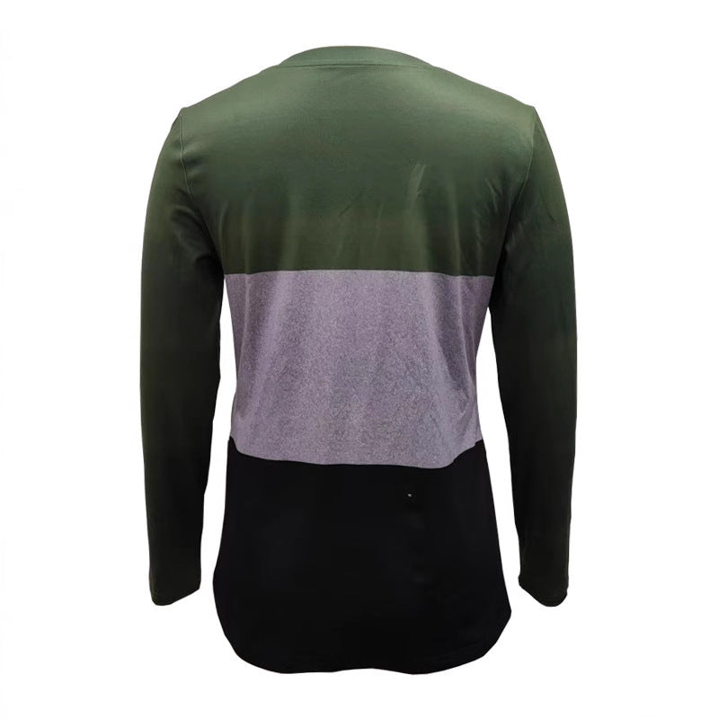 Damen Langarm-Colorblock-Shirt mit rundem Saum und seitlichem Knopfdetail Drune