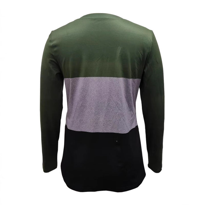 Damen Langarm-Colorblock-Shirt mit rundem Saum und seitlichem Knopfdetail Drune