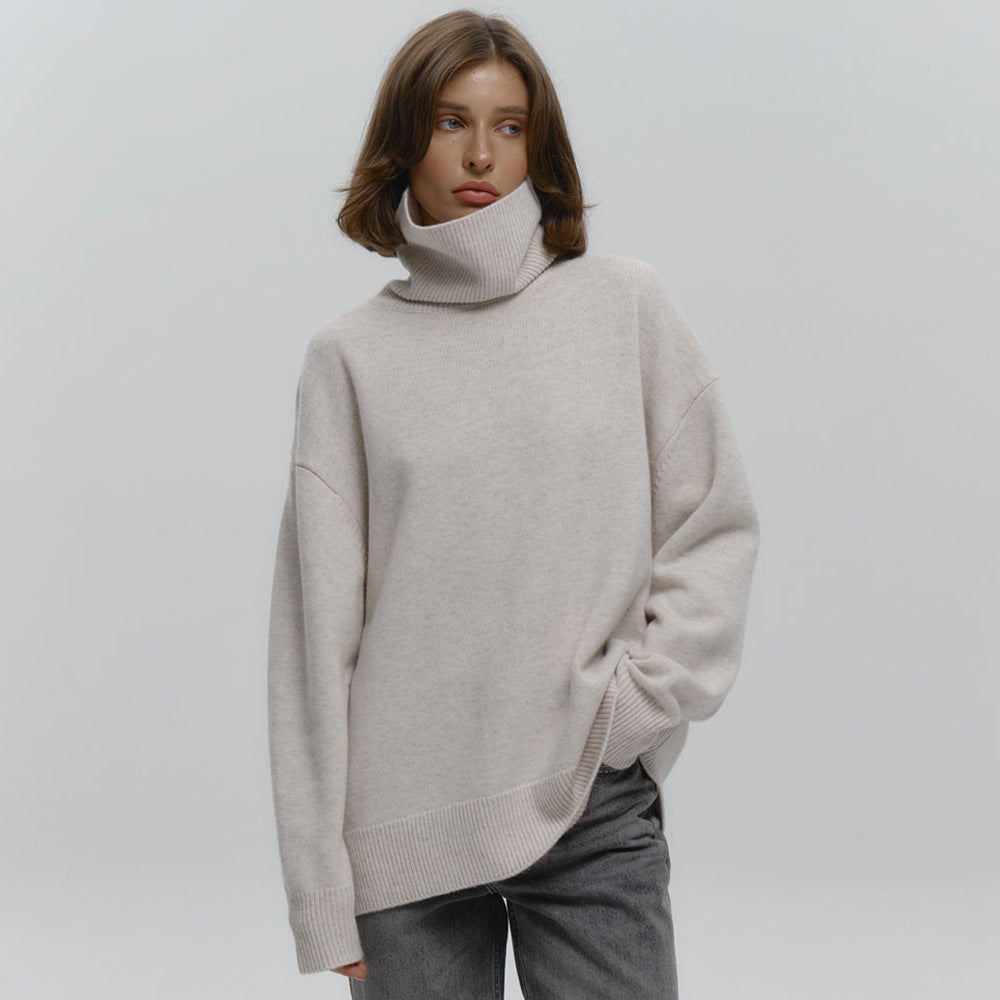 Damen Overgröße Rollkragenpullover aus weicher Wolle Drune